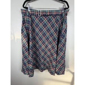 Allegra K Plaid Belted Midi Skirt XL Academia Preppy A-Line Schoolgirl